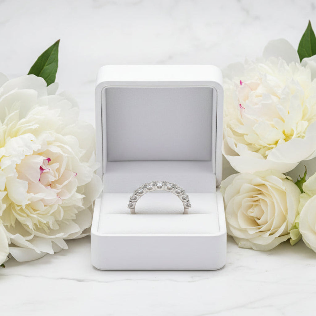 French Princess Eternity Ring 1 Carat Moissanite Diamond set in Platinum Plated 925 Silver (GRA)
