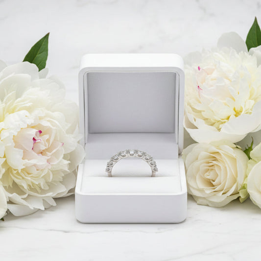French Inspired Princess Eternity Ring 1 Carat Moissanite Diamond set in Platinum Plated 925 Silver (GRA)