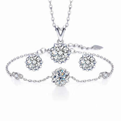 Snowflake Moissanite Earrings/Necklace/Bracelet set in 18K White Gold Plated 925 Silver (GRA) Capella Reya pic 3