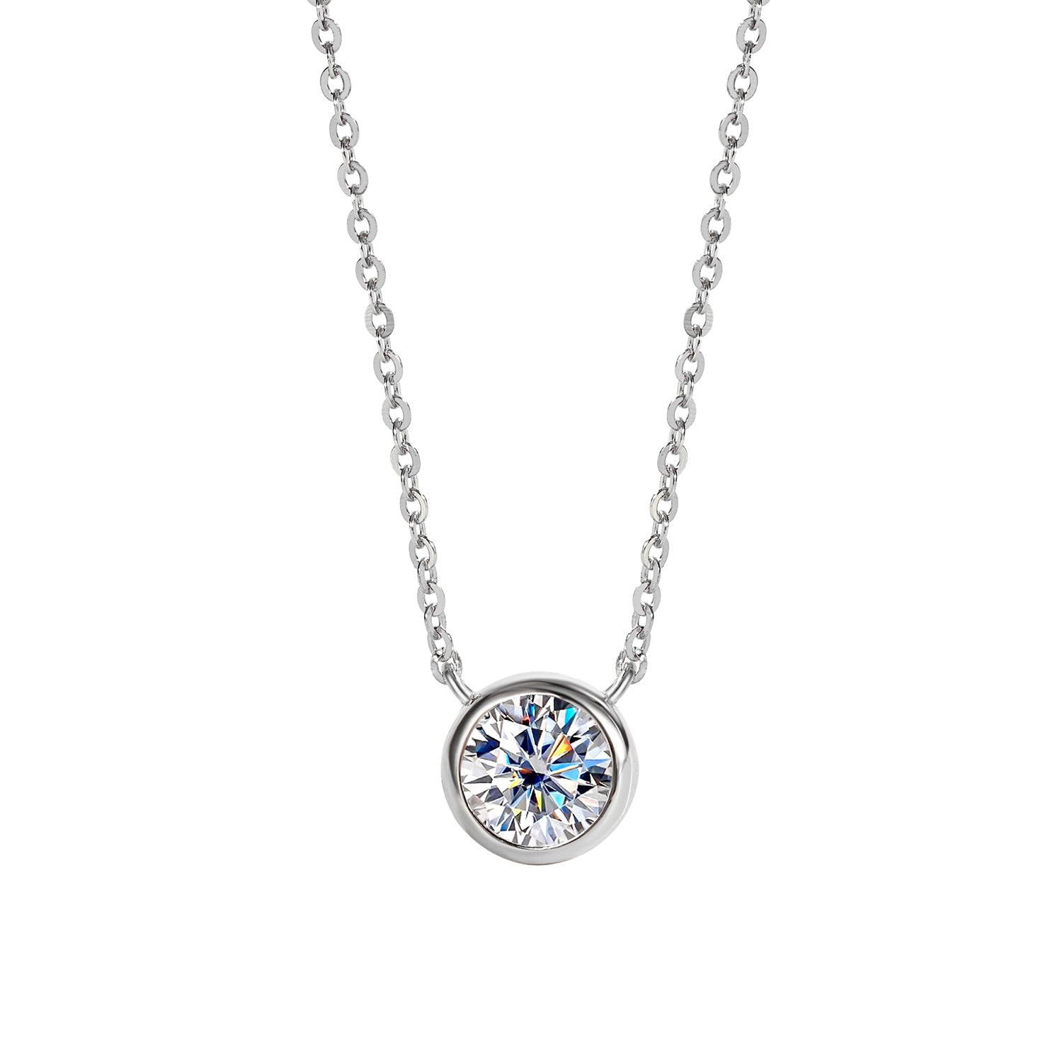 Modern Round Pendant 1 Carat Moissanite Diamond set in 18K White Gold Plated 925 Silver (GRA)
