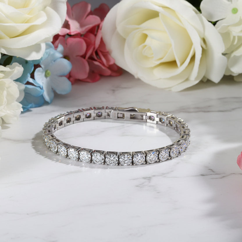 Tennis Bracelet Full 0.5 Carat Moissanite Diamonds set in 18K White Gold 925 Silver (GRA)