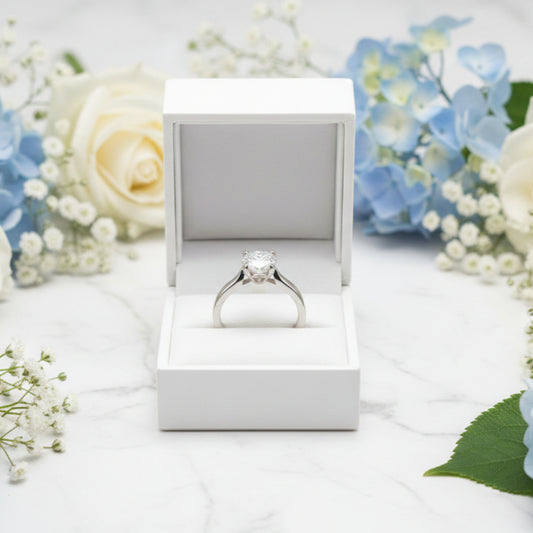 French Four-Claw Solitaire Ring 2 Carat Natural Zircon Gemstone set in Platinum plated 925 Silver