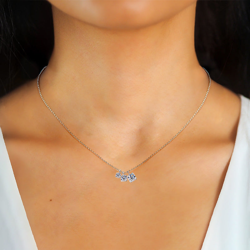 Three Stones 0.9 Carat Moissanite Diamond Pendant set in 925 Sterling Silver Necklace (GRA)