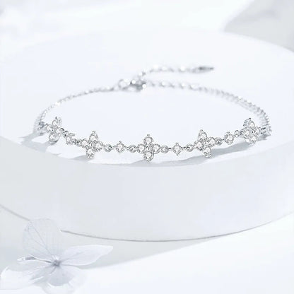 French Five Flower Natural Zircon Gemstone Bracelet set in 18K White Gold Plated 925 Silver Capella Jewellery