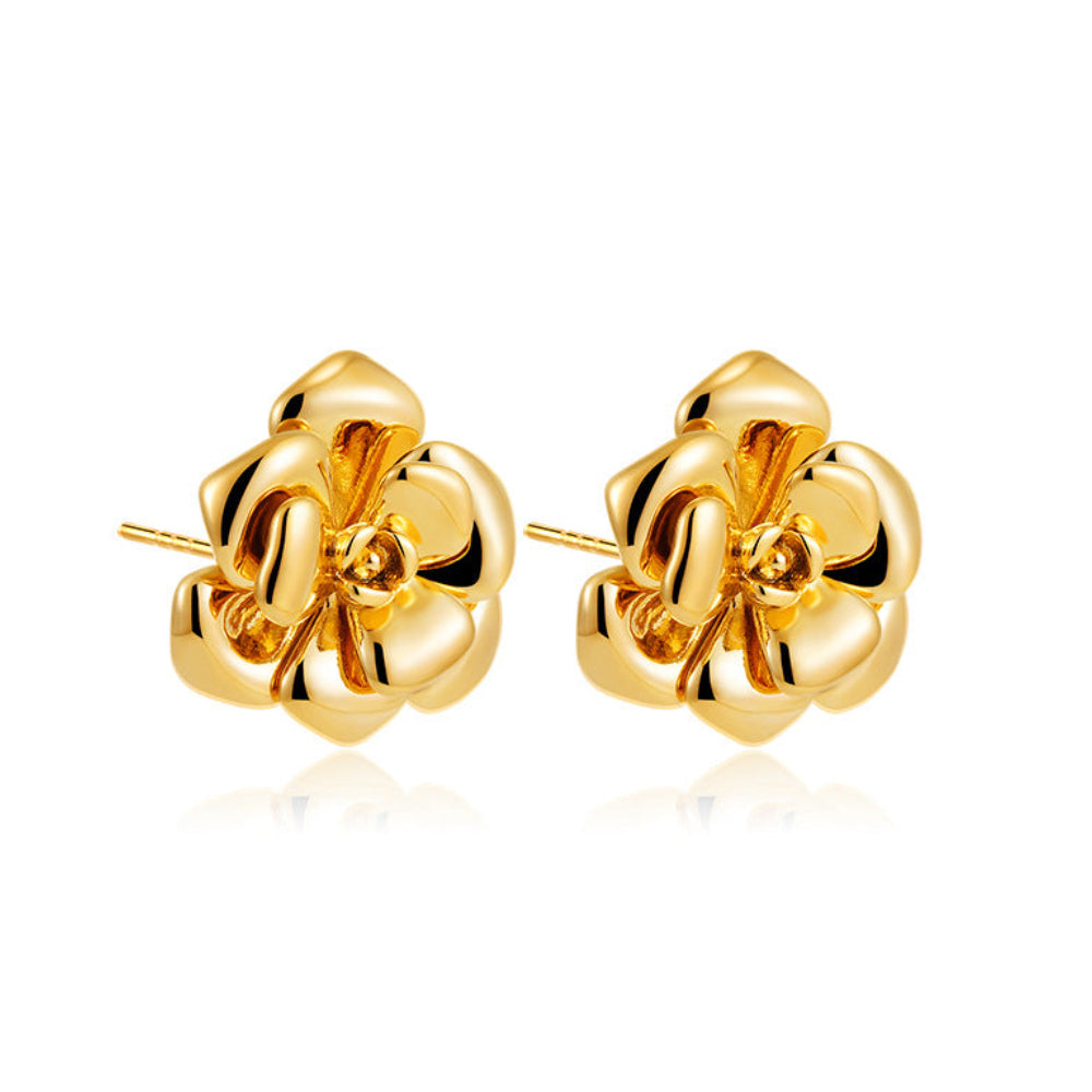 Italian InspiredCamellia Flower Retro Design Stud Earrings set in 18K Gold Plated Capella Jewellery