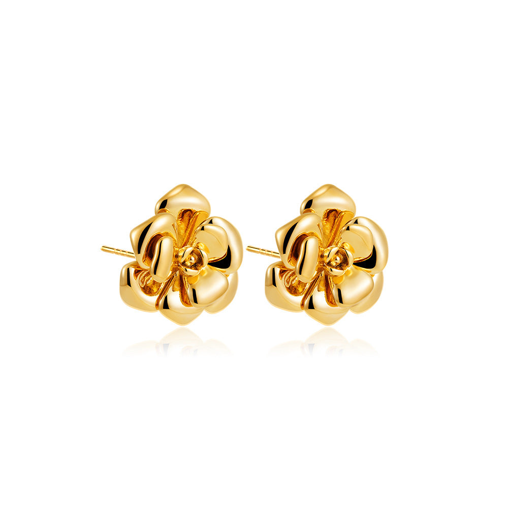 18K Gold Plated Camellia Retro Stud Earrings