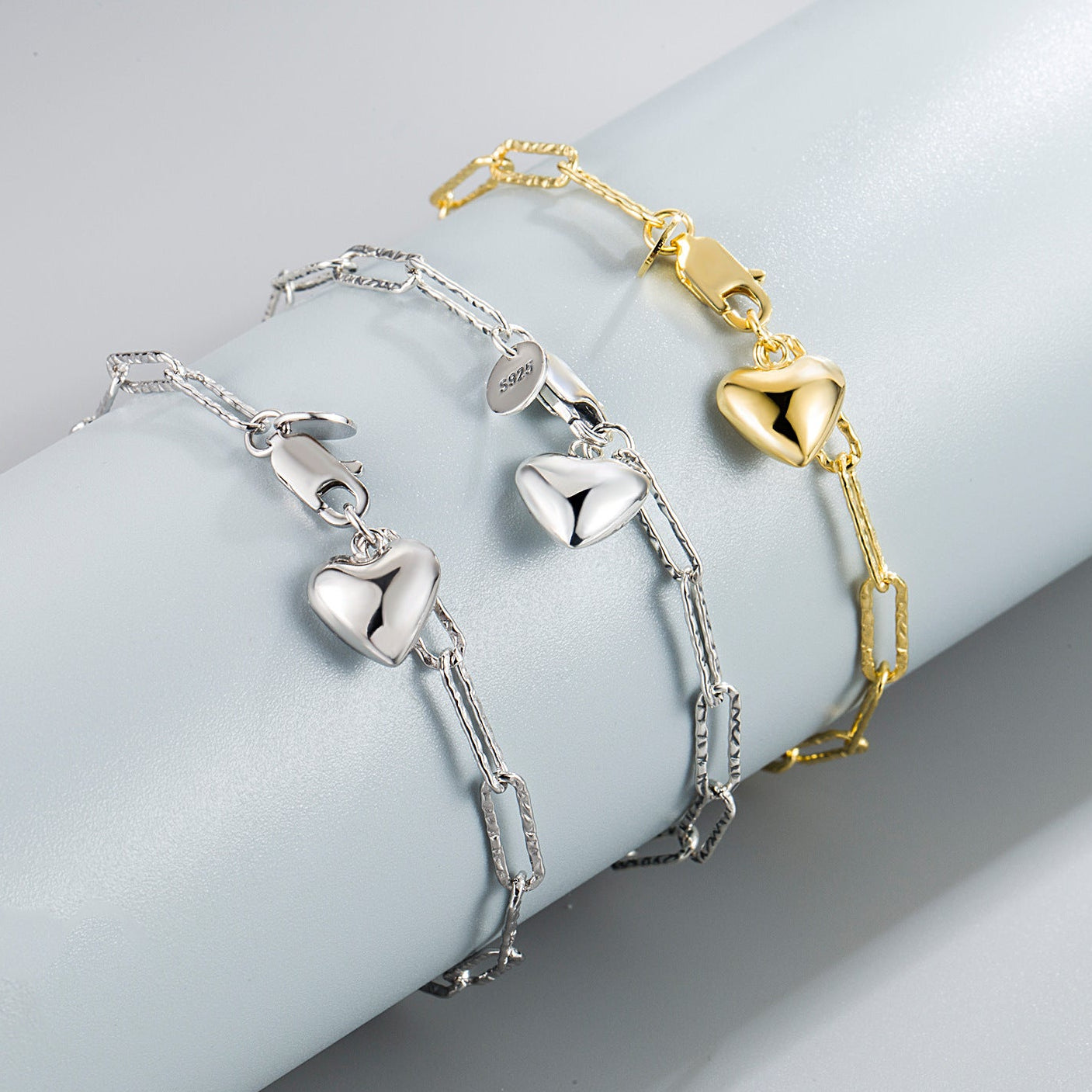 European Beautiful Heart Paper Clip Design Bracelet set in 18K Gold Plated 925 Sterling Silver Capella Jewellery