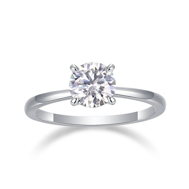 Four-Claw Engagement Ring 1 Carat Moissanite Diamond set in Platinum Plated 925 Silver (GRA)