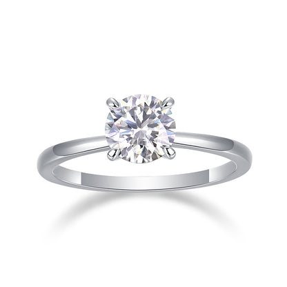 European Four-Claw Solitaire 1 Carat Moissanite Ring set in Platinum Plated 925 Silver (GRA) Capella Jewellery