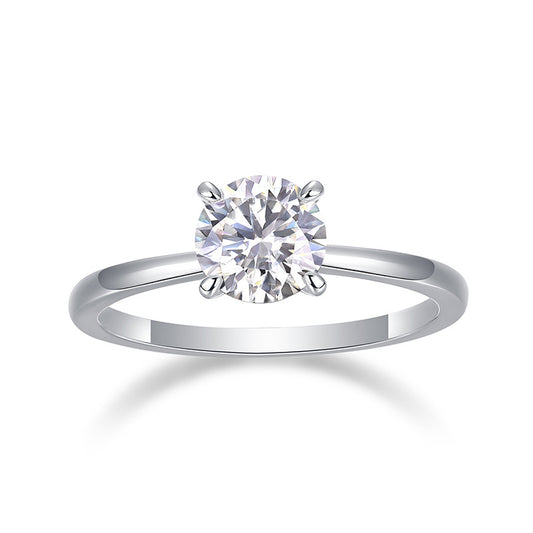 European Four-Claw Solitaire 1 Carat Moissanite Diamond Ring set in Platinum Plated 925 Silver (GRA)