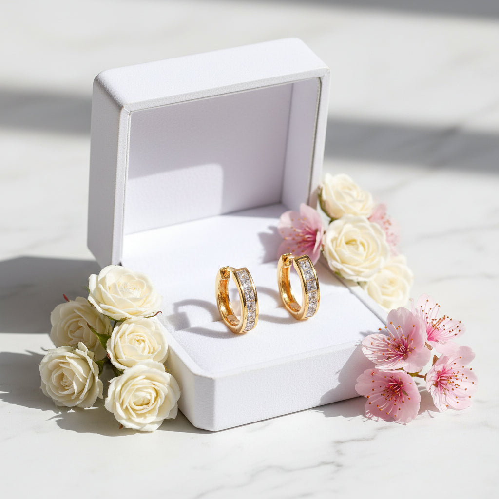 Modern Hoop Natural Zircon Gemstone Earrings set in 18K Gold Plated 925 Sterling Silver