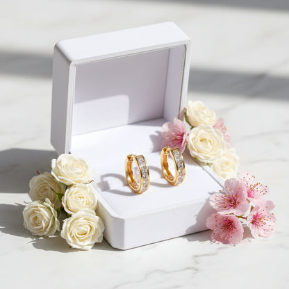 Modern Italian Inspired Hoop Natural Zircon Gemstone Earrings set in 18K Gold Plated 925 Sterling Silver Capella Jewellery