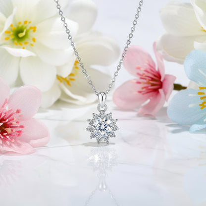 Summer Sunflower 2 Carat Moissanite Pendant set in 18K White Gold Plated 925 Silver (GRA) Capella Jewellery