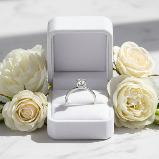 French Oval Cut Solitaire 2 Carat Moissanite Diamond Ring set in Platinum Plated 925 Silver (GRA)