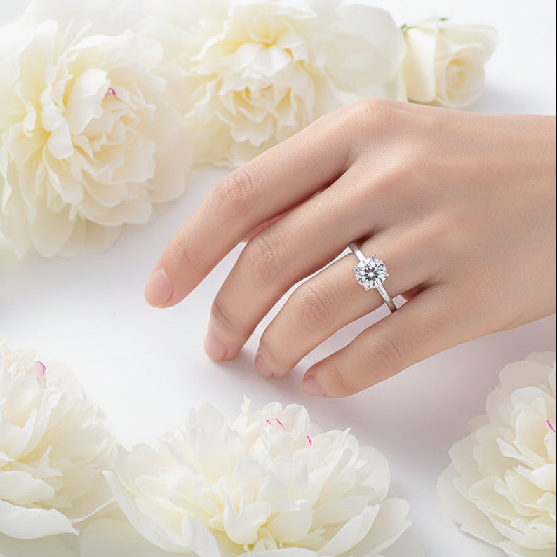 French Oval Cut Solitaire 2 Carat Moissanite Ring set in Platinum Plated 925 Silver (GRA) Capella Jewellery
