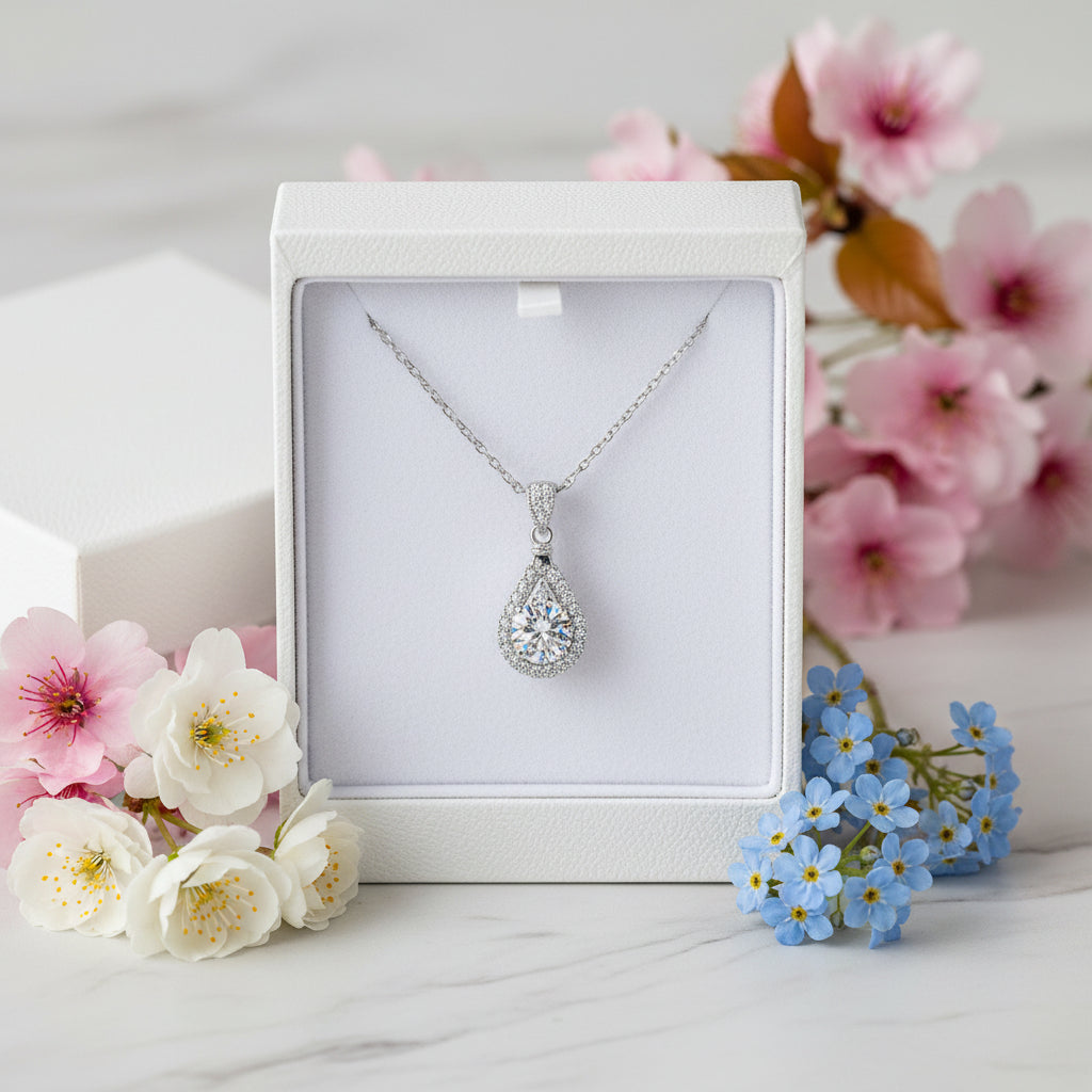 Italian Teardrop Design 2 Carat Moissanite Diamond Pendant set in 925 Sterling Silver (GRA)