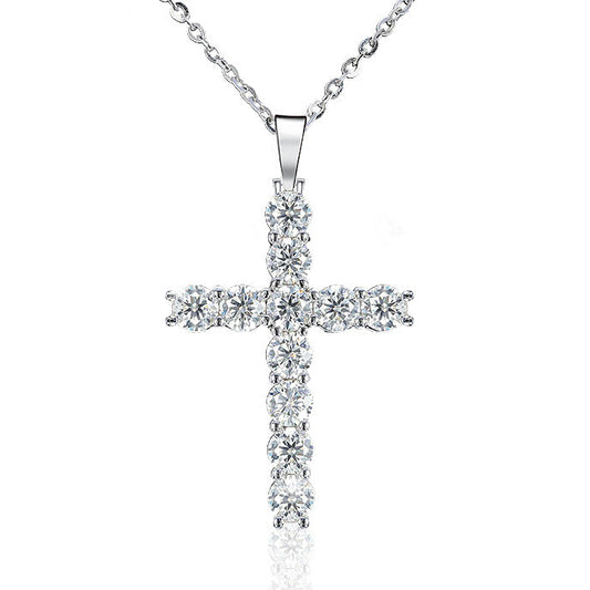 French Holy Cross 1 Carat Moissanite Diamond Pendent set in 18K White Gold Plated 925 Silver (GRA)