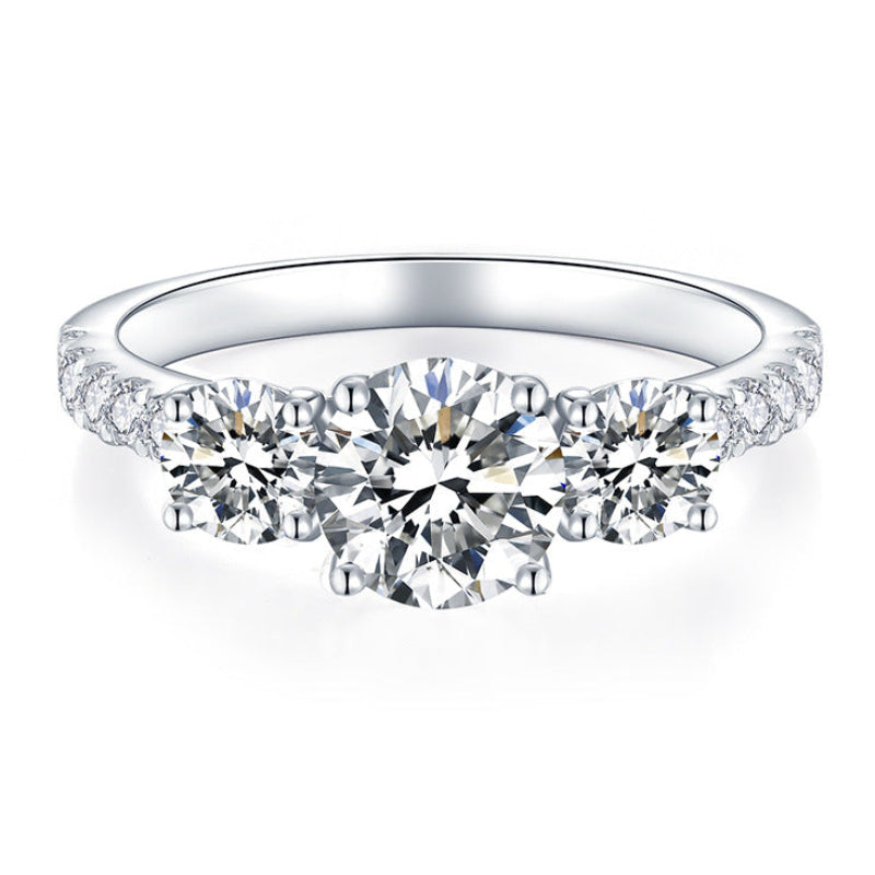 French Three Stone Micro Pavé Sides 1.8 Carat Moissanite Ring set in Platinum Plated 925 Silver (GRA) Capella Jewellery