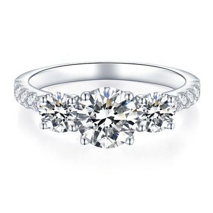 French Three Stone Micro Pavé Sides 1.8 Carat Moissanite Ring set in Platinum Plated 925 Silver (GRA) Capella Jewellery