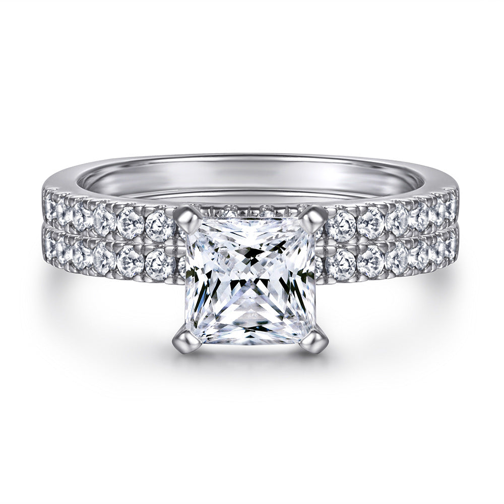 America Design Square 1.2 Carat Zircon Diamond Ring Set with 18K White Gold Plated S925 Silver
