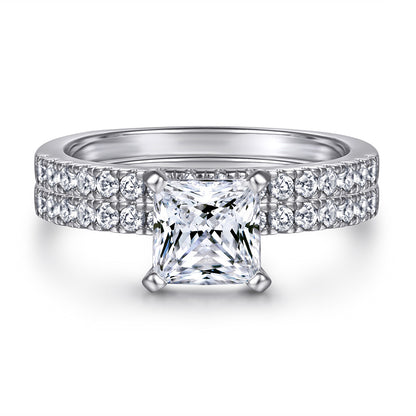Italian Emerald Cut Solitaire Two Ring Set 1.2 Carat Natural Zircon Gemstone set in Platinum Plated 925 Silver Capella Jewellery