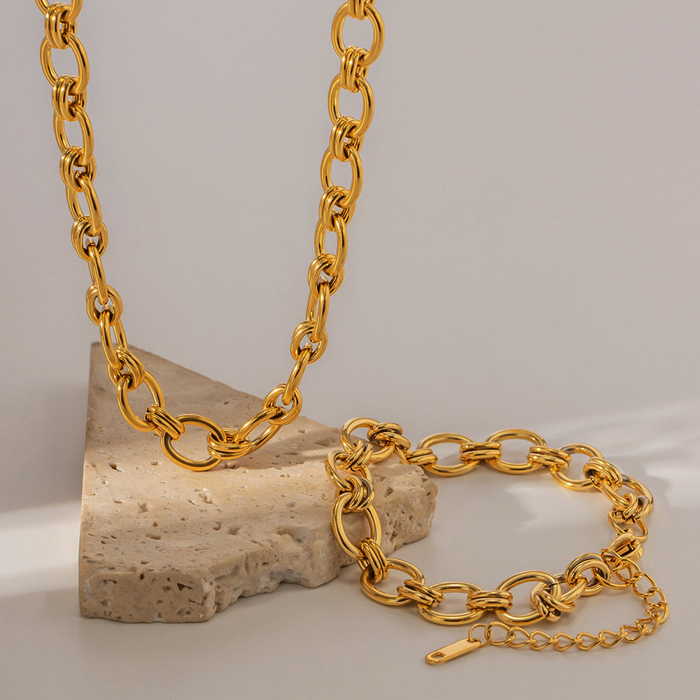 18K Gold Plated Geometric Chain Necklace and Bracelet set