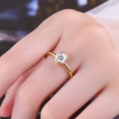 Classic French Round Solitaire 1 Carat Moissanite Ring set in Platinum Plated 925 Silver (GRA) Capella Jewellery
