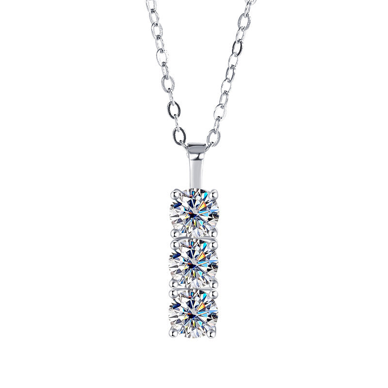 Italian Three Stones 1.5 Carat Moissanite Pendant set in Platinum Plated 925 Sterling Silver (GRA) Capella Jewellery