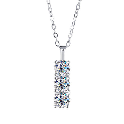 Italian Three Stones 1.5 Carat Moissanite Pendant set in Platinum Plated 925 Sterling Silver (GRA) Capella Jewellery