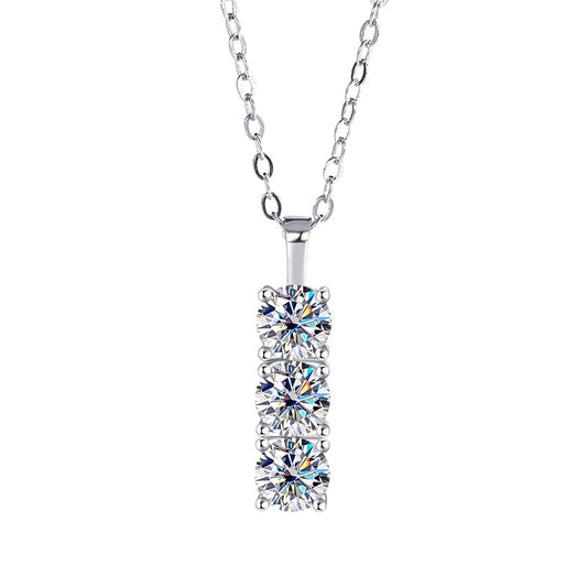 Italian Three Stones 1.5 Carat Moissanite Pendant set in Platinum Plated 925 Sterling Silver (GRA)