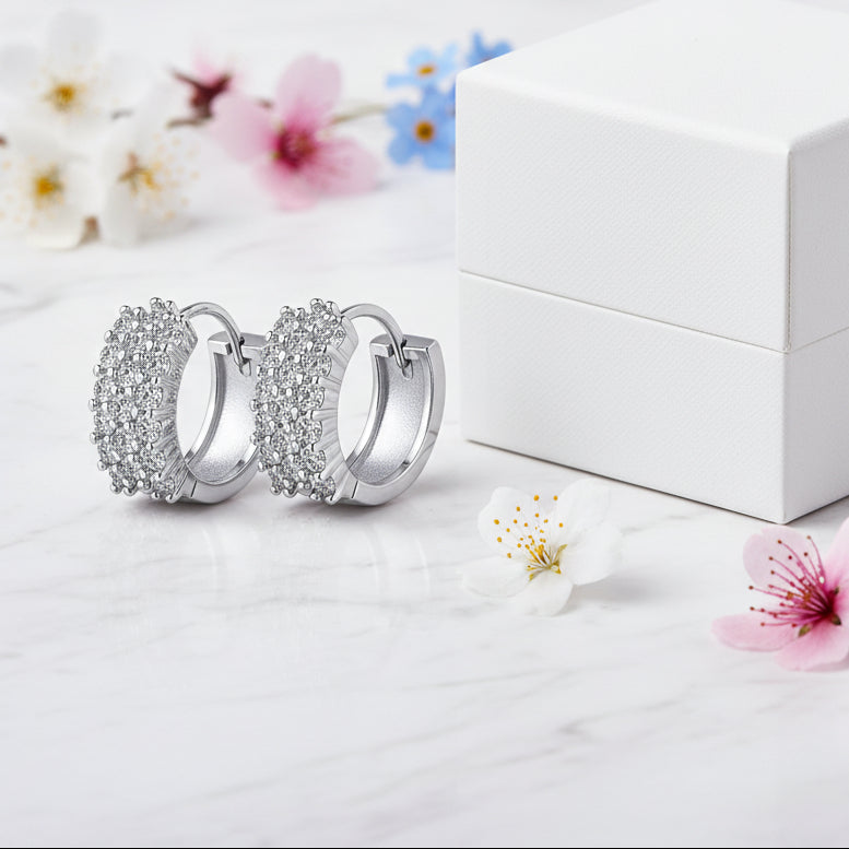 Italian Geometric Design Micro Inlaid Moissanite Diamond Earrings set in 925 Silver (GRA)