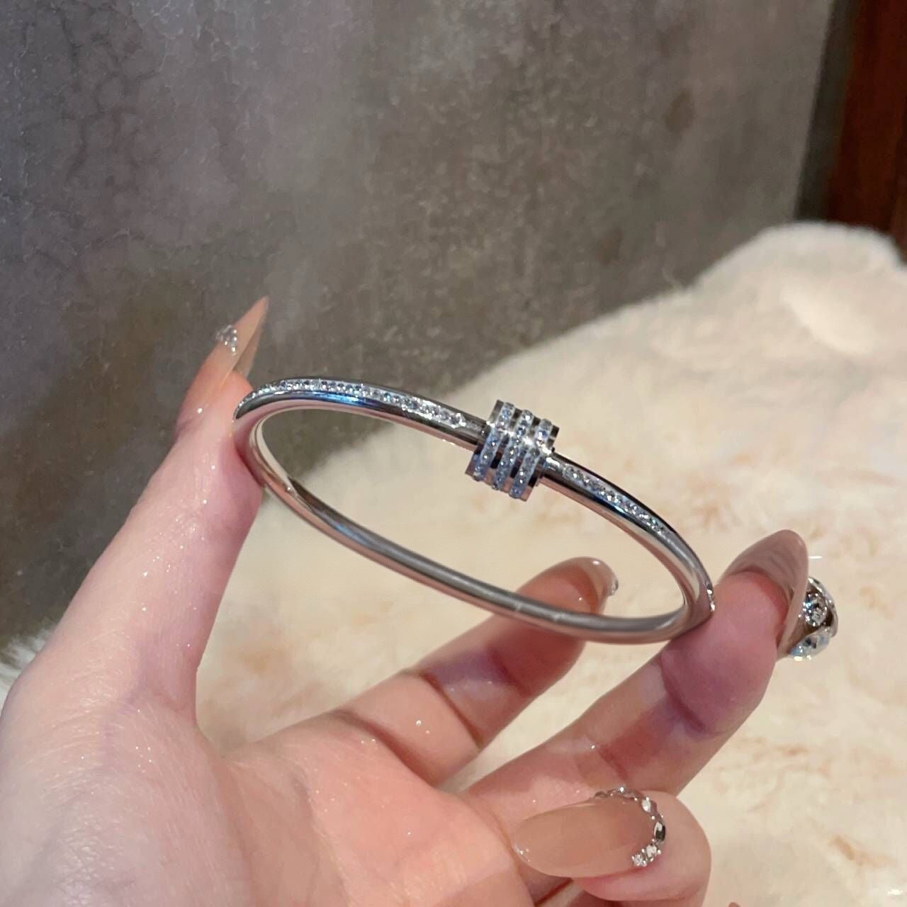 18K Gold Plated Bracelet with Diamond in Beautiful Geometric Korean Style