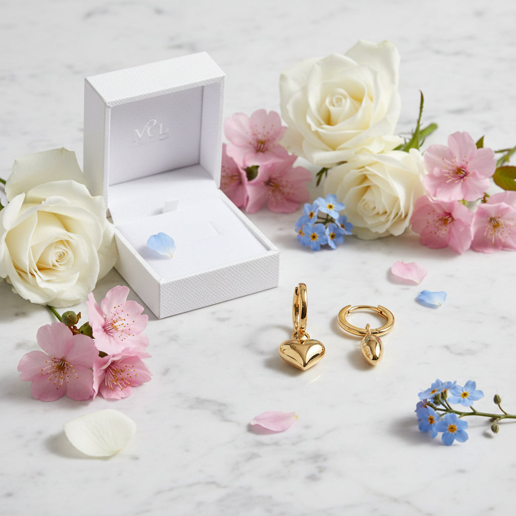 Simple French Design Love Heart Pendant Earrings set in 18K Gold Plated 316L Stainless Steel