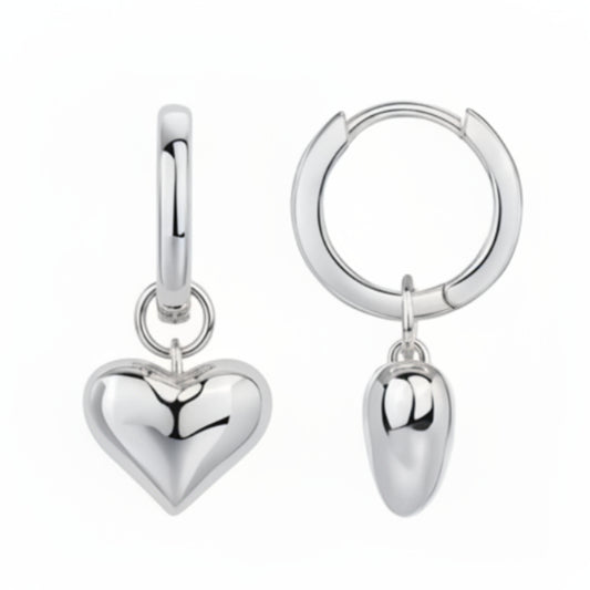 Simple French Design Love Heart Pendant Earrings set in 18K Gold Plated 316L Stainless Steel