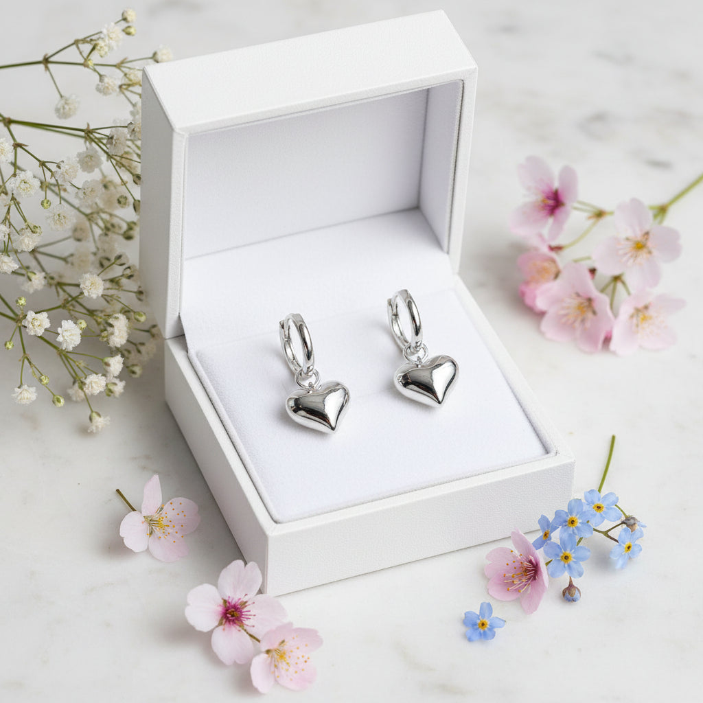 Simple French Design Love Heart Pendant Earrings set in 18K Gold Plated 316L Stainless Steel