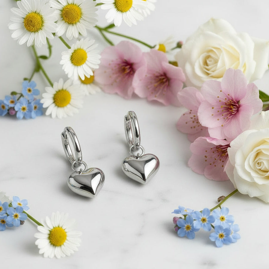 Simple French Design Love Heart Pendant Earrings set in 18K Gold Plated 316L Stainless Steel
