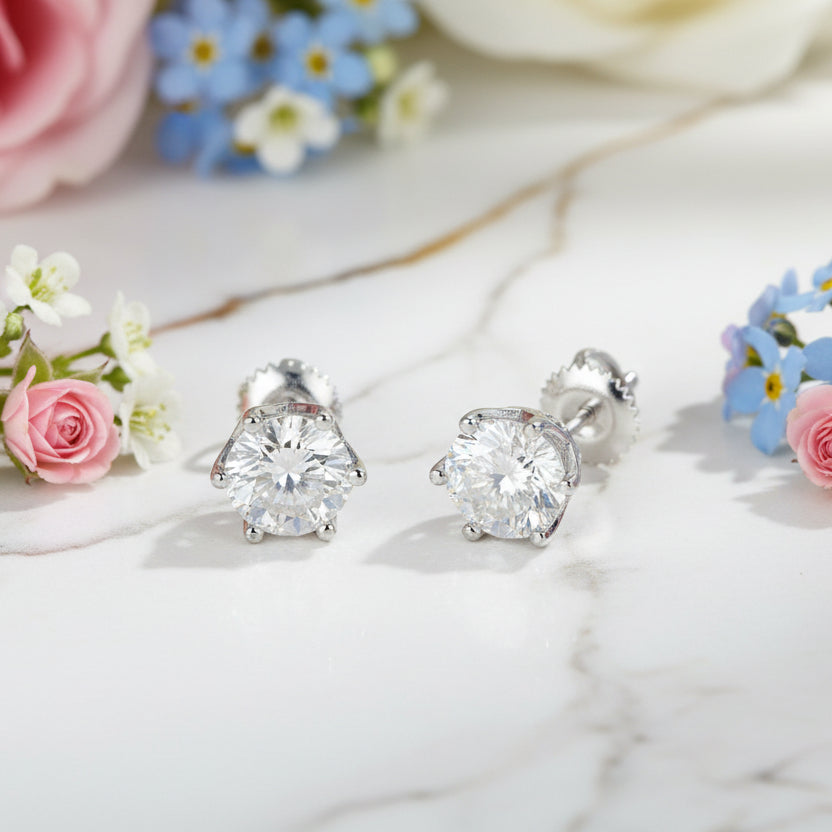 Classic Six Claw 4 Carat Moissanite Diamond Stud Earrings set in 925 Sterling Silver (GRA)