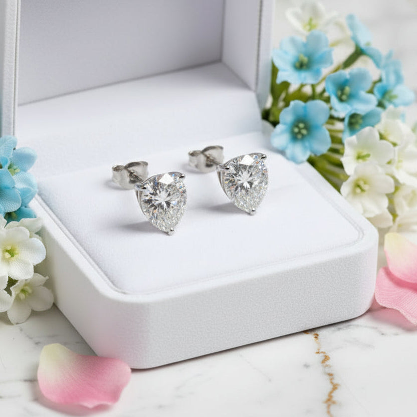 Classic French Three Claw Design 4 Carat Moissanite Diamond Earrings set in 925 Silver (GRA)