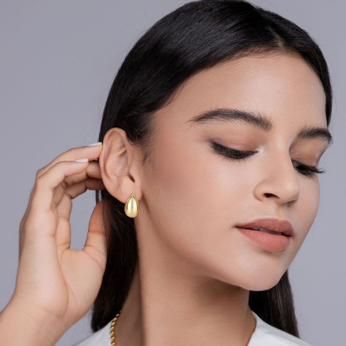 Golden Drop earrings Micro Inlaid Moissanite Diamond set in 18K Gold Plated 925 Silver (GRA)