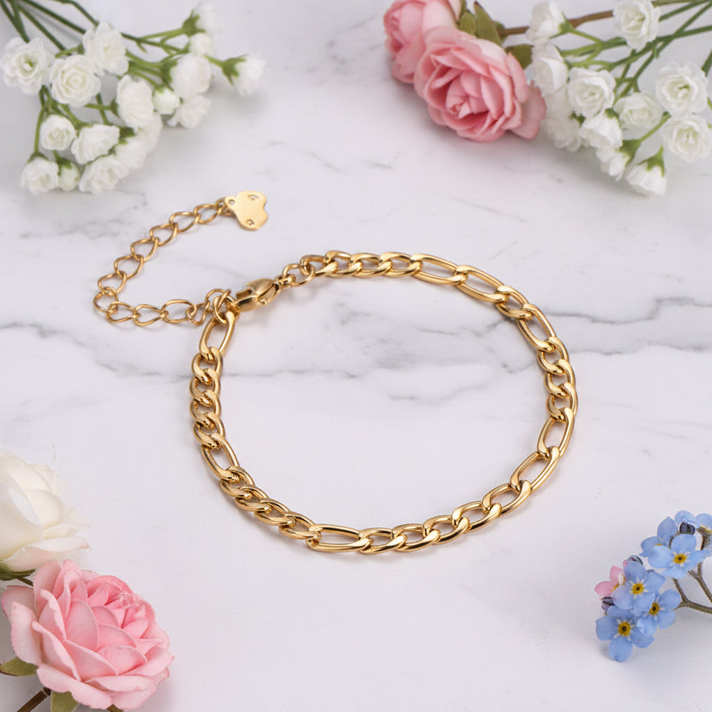 Vintage European Ladies Fashion Curb Chain Bracelet and Anklet set in 18K Gold Plating Capella Jewellery