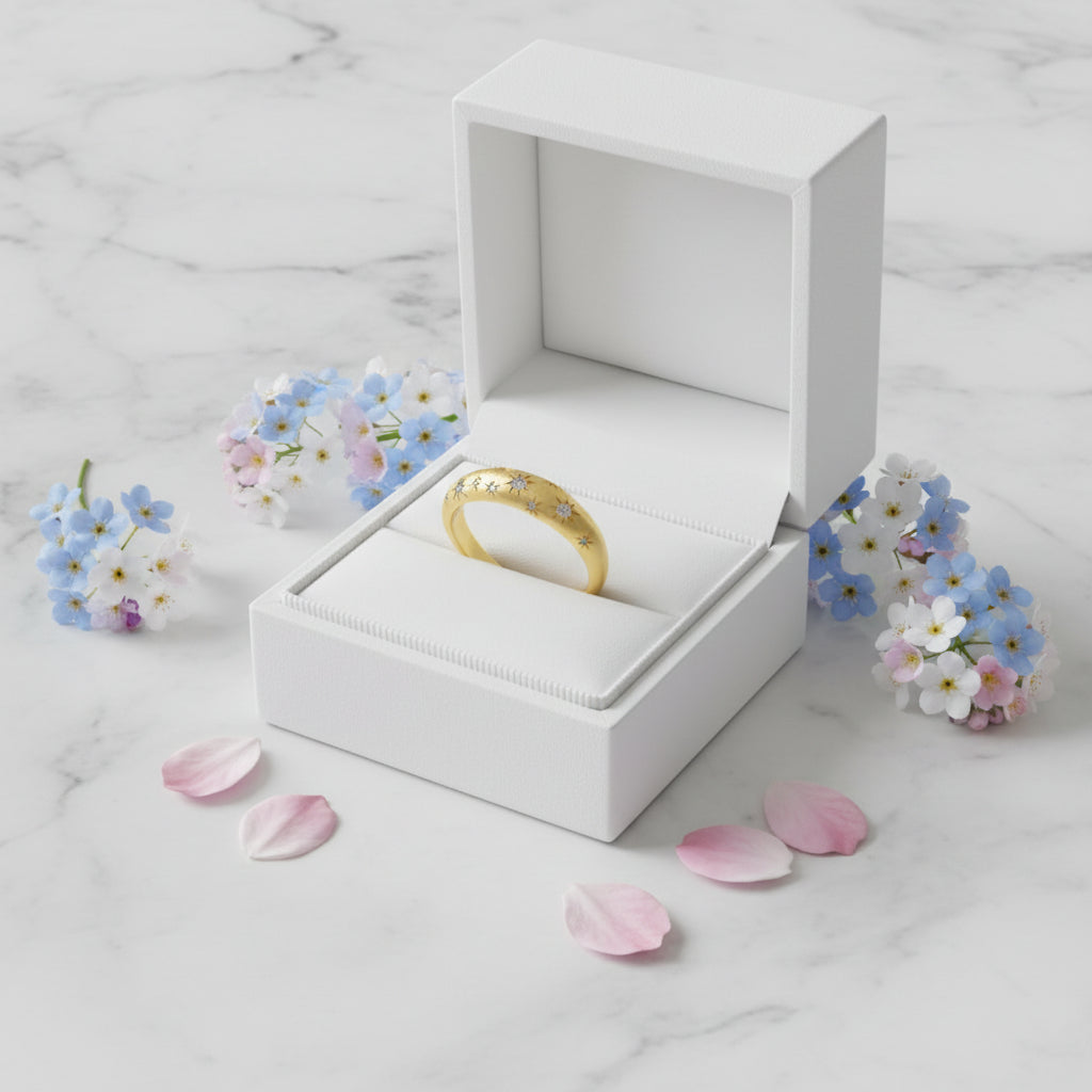 European Starlit Sky Micro Inlaid Natural Zircon Gemstone Ring set in 18K Gold Plated 925 Silver