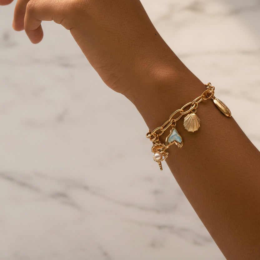 Ocean Inspired Handmade Charm Pendant Bracelet set in 18K Gold Plated