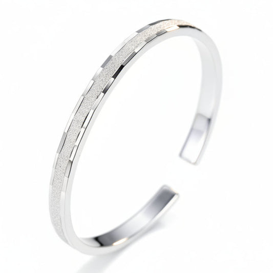 Italian Modern Minimalist Quadrilateral Bangle Bracelet set in 18K White Gold Plated 999 Pure Silver
