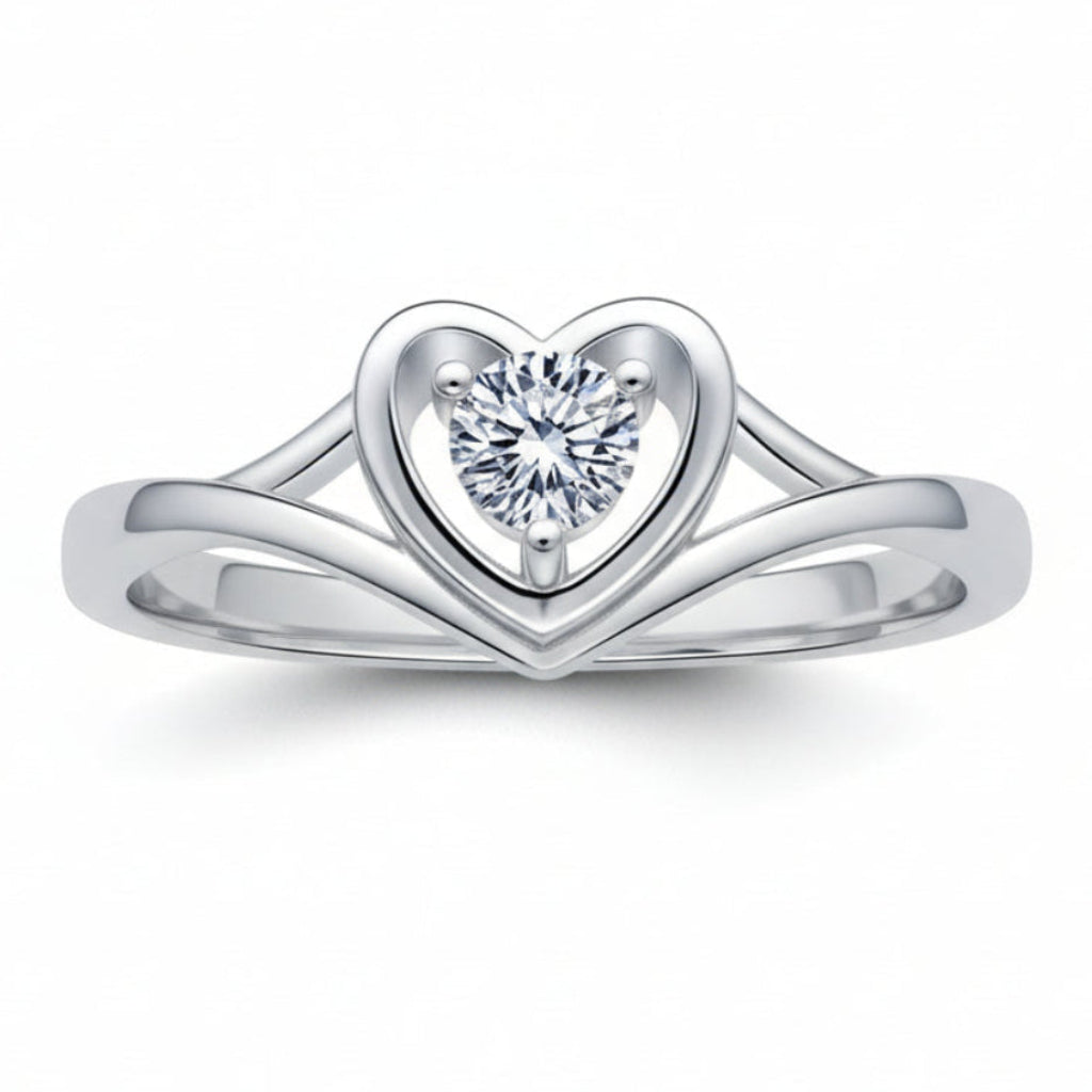 European Romantic Heart 0.3 Carat Moissanite Ring set in 18K White Gold Plated 925 Silver (GRA)
