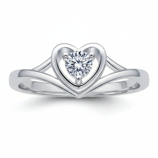 European Romantic Heart 0.3 Carat Moissanite Ring set in 18K White Gold Plated 925 Silver (GRA)