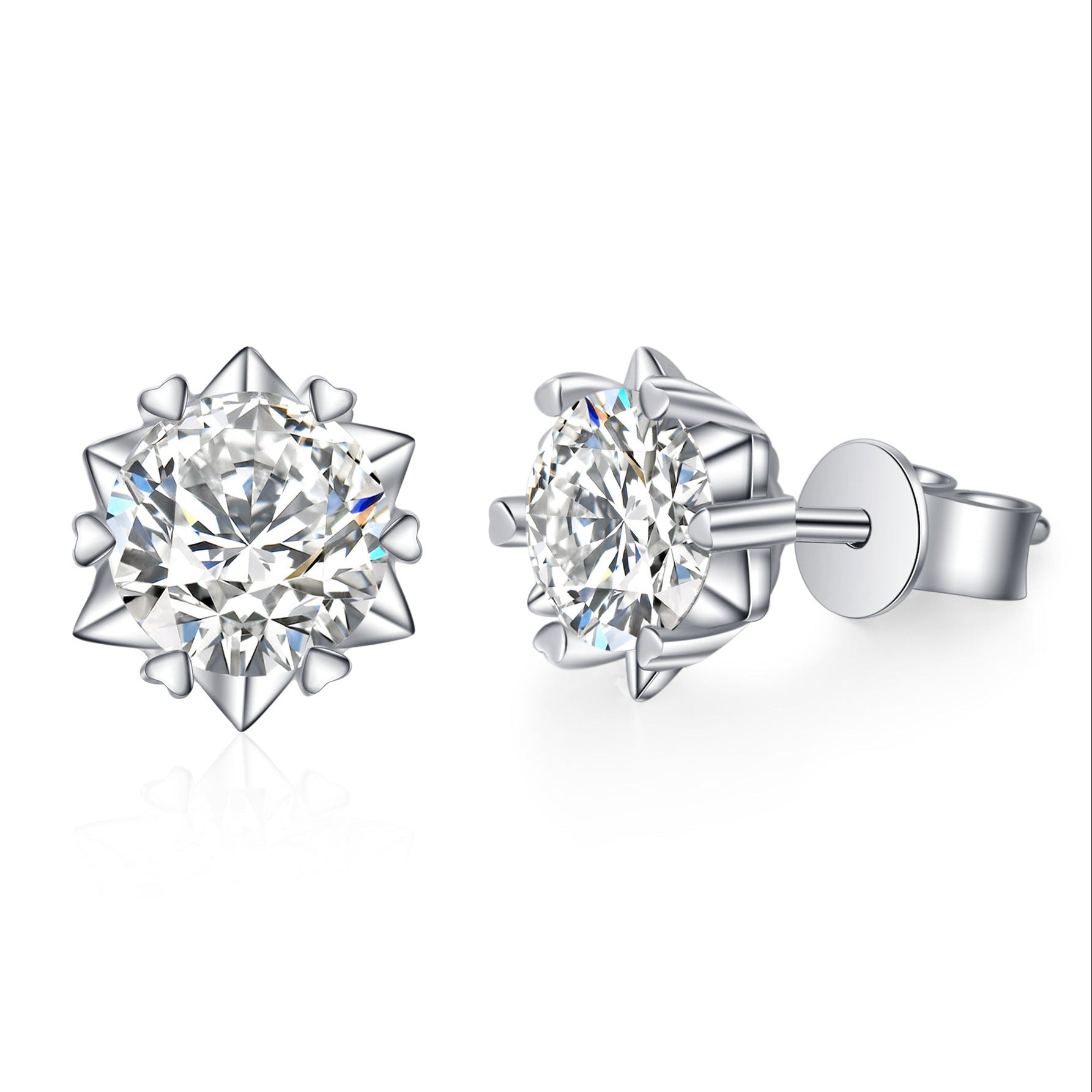European Snowflake Design 2 Carat Moissanite Diamond Earrings set in 925 Silver (GRA)