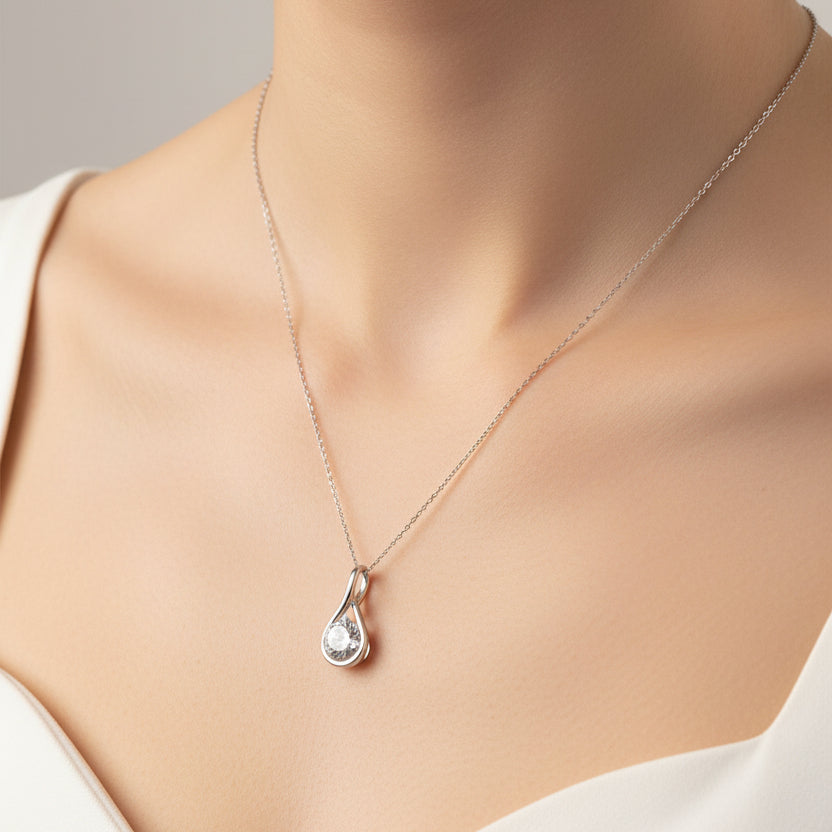 French Angels Teardrop 2 Carat Moissanite Necklace in 18K White Gold Plated 925 Silver (GRA) Capella Jewellery