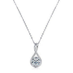 French Angels Teardrop 2 Carat Moissanite Diamond Necklace in 18K White Gold Plated 925 Silver (GRA)
