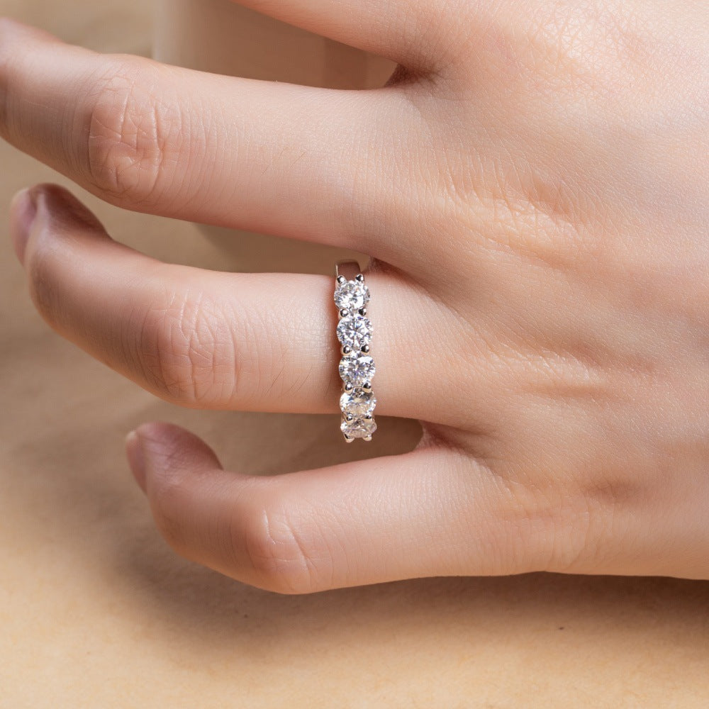 Eternity Five Row 1.5 Carat Moissanite Diamond Ring set in 18K White Gold Plated 925 Silver (GRA)