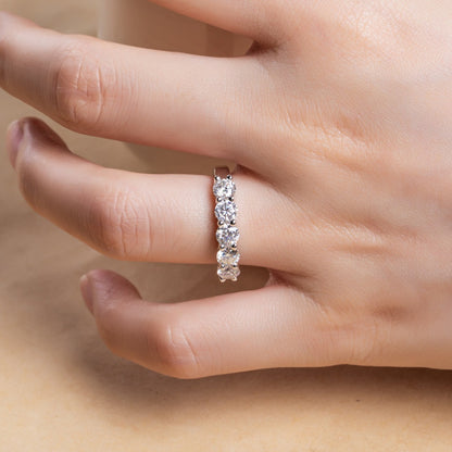 Eternity Five Row 1.5 Carat Moissanite Ring set in 18K White Gold Plated 925 Silver (GRA) Capella Jewellery